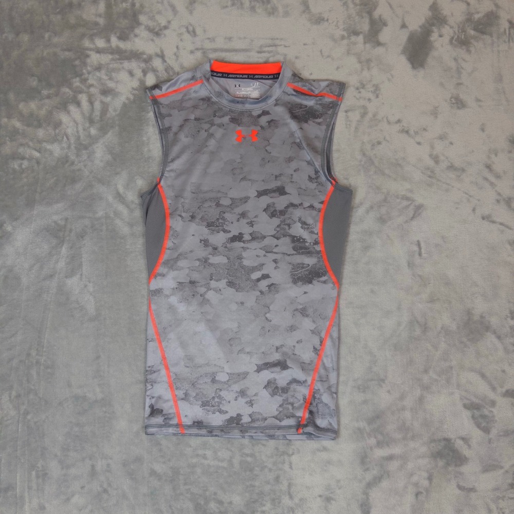 Under Armour Tank Top Mens Small Gray Camo HeatGear Compression Sleeveless Shirt